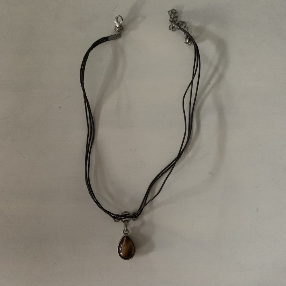 Reversible Amber Stone Pewter Metal Necklace